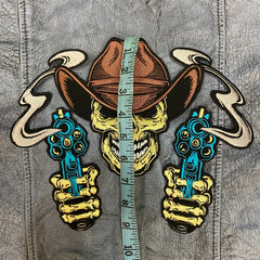 Outlaw Cowboy Skull Back Patch | Double Revolvers & Smoking Barrels | 12-Inch Custom Biker Vest Set