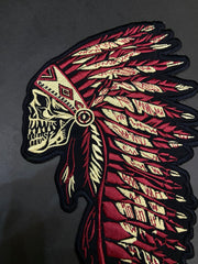 Indiana Headdress Patch: Embrace the spirit of the chief. Detailed embroidered Native American headdress for jackets