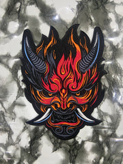 Cyberpunk Oni Fire Large Back Patch – Futuristic Streetwear Applique