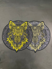 Golden & Grey Wolf Large Back Patch | Antique Style Biker & Sigil Emblem