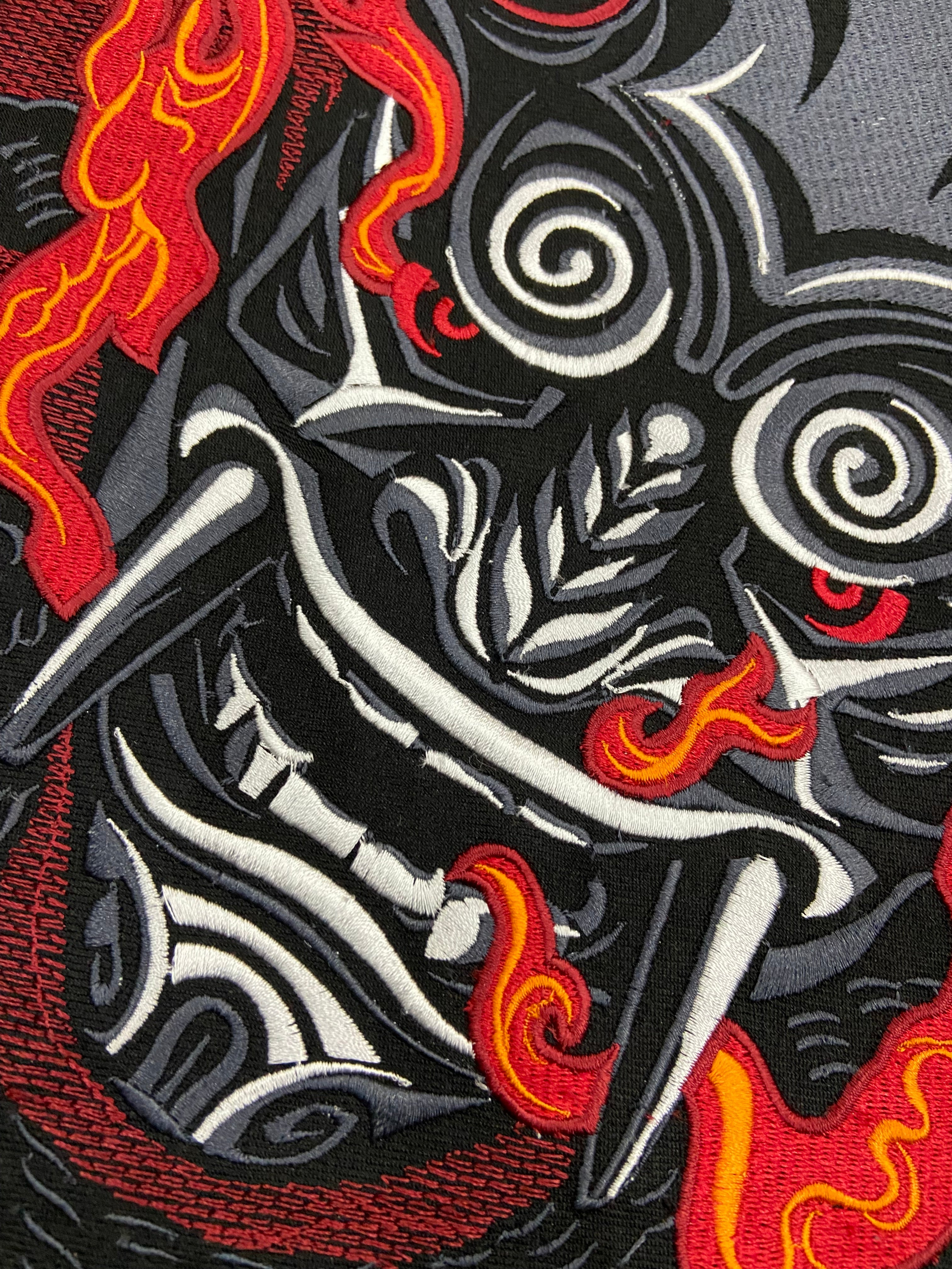 Japanese Oni Demon Back Patch | Dark Macabre & Neo-Traditional Art Applique