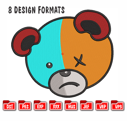 Edgy Sad Bear Machine Embroidery Design, 8 Sizes & 8 Formats