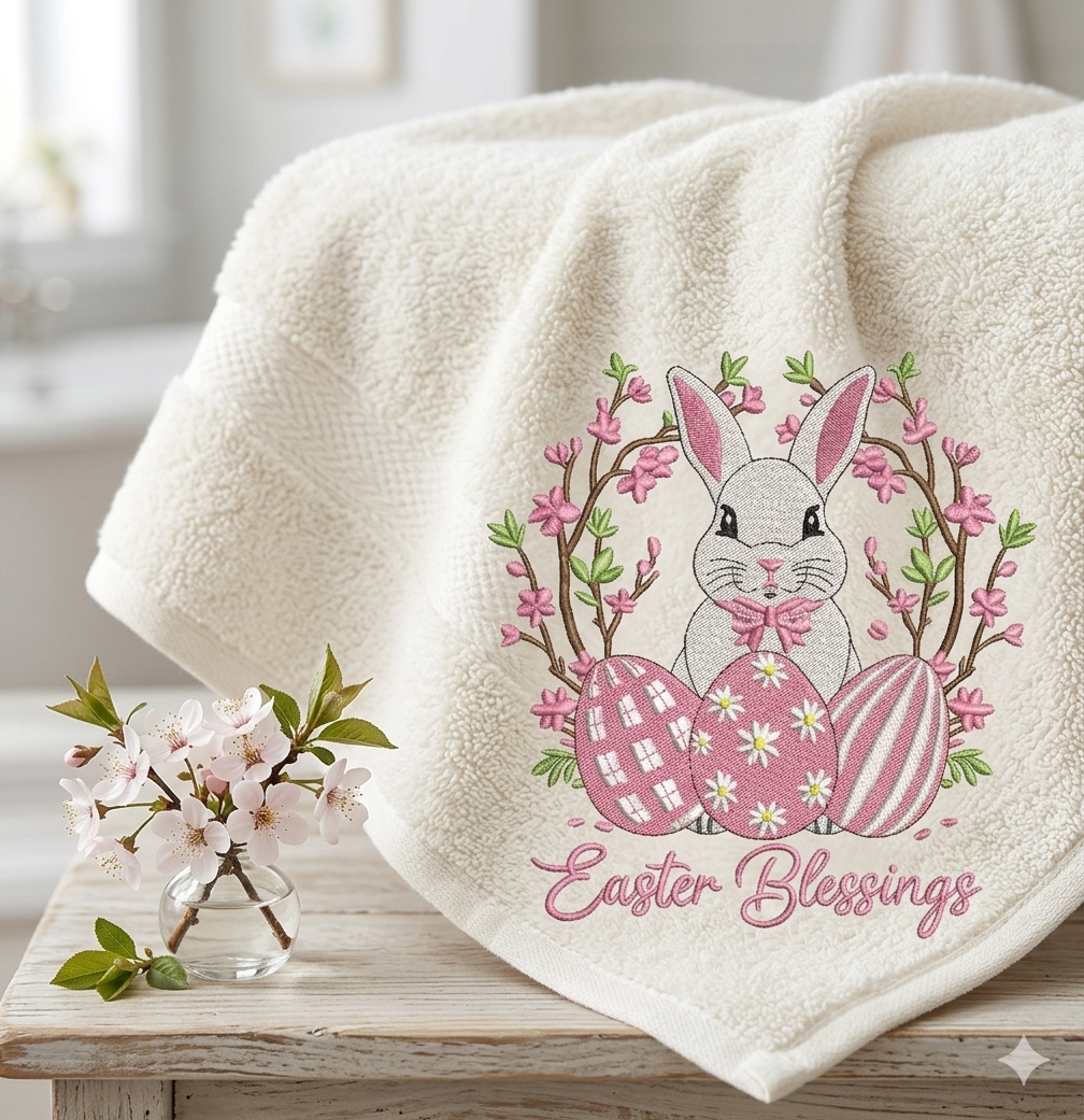 Easter Bunny Floral Embroidery Design – Spring Rabbit Eggs (Instant Download)