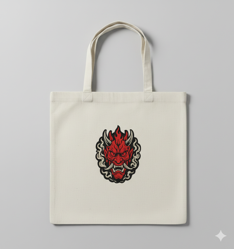 Hannya Mask Embroidery Design, Oni Demon Digital File, 8 Sizes