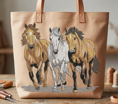 Three Horses Running Design | Wild Horse Machine Embroidery | Galloping Stallions File | Nature & Animal Embroidery