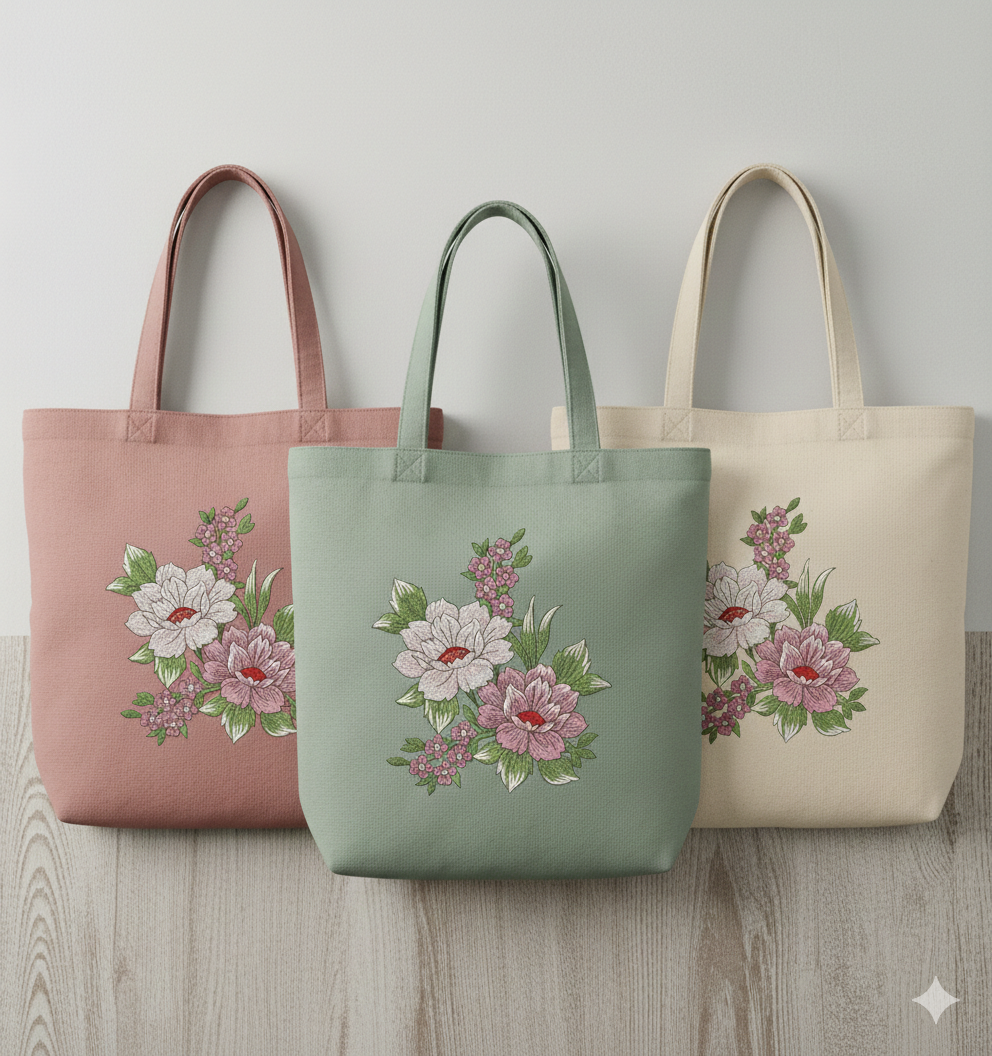 Peony Floral Bouquet Machine Embroidery Design, 8 Sizes (Digital Download)