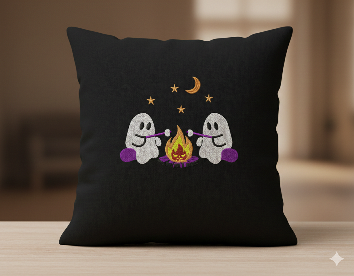 Ghost Campfire Embroidery Design, Spooky Halloween Machine File (Digital Download)