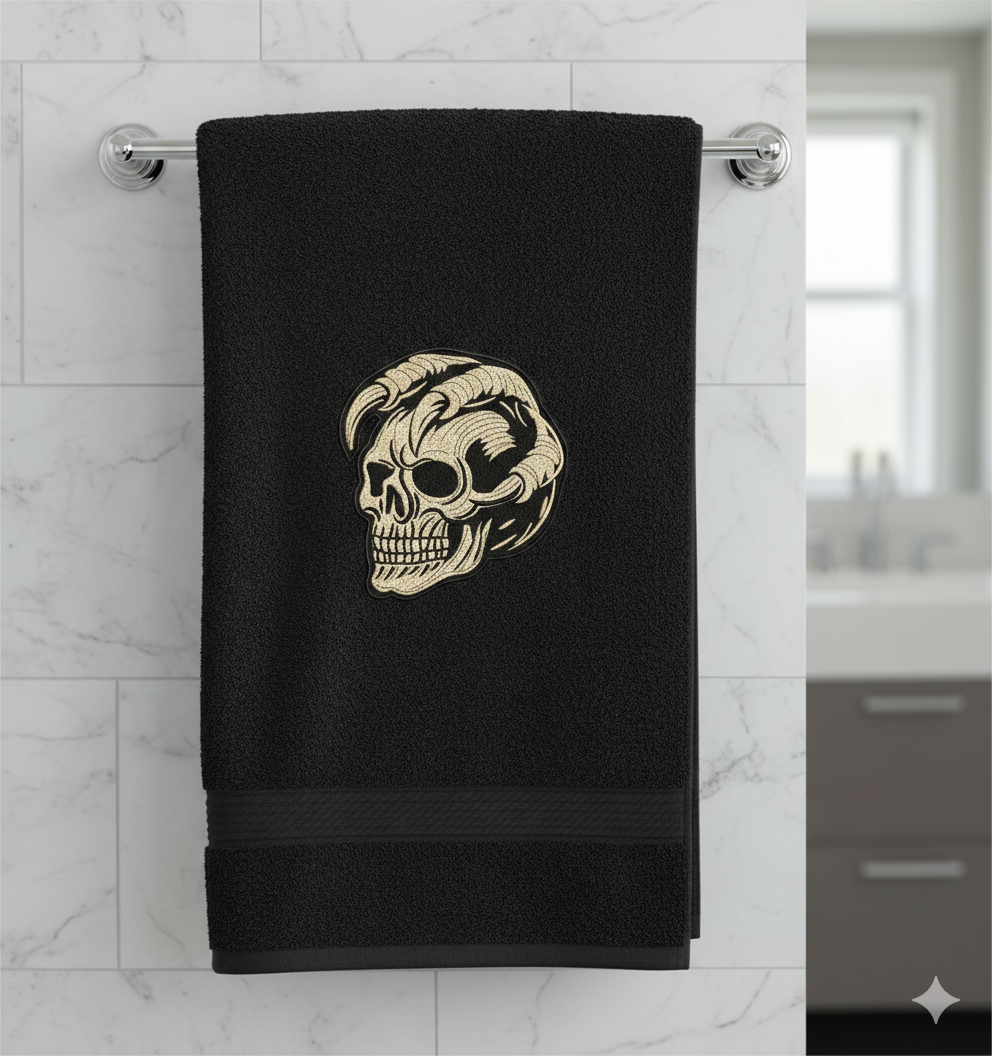 Horned Demon Skull Machine Embroidery Design, Gothic Biker Digital File