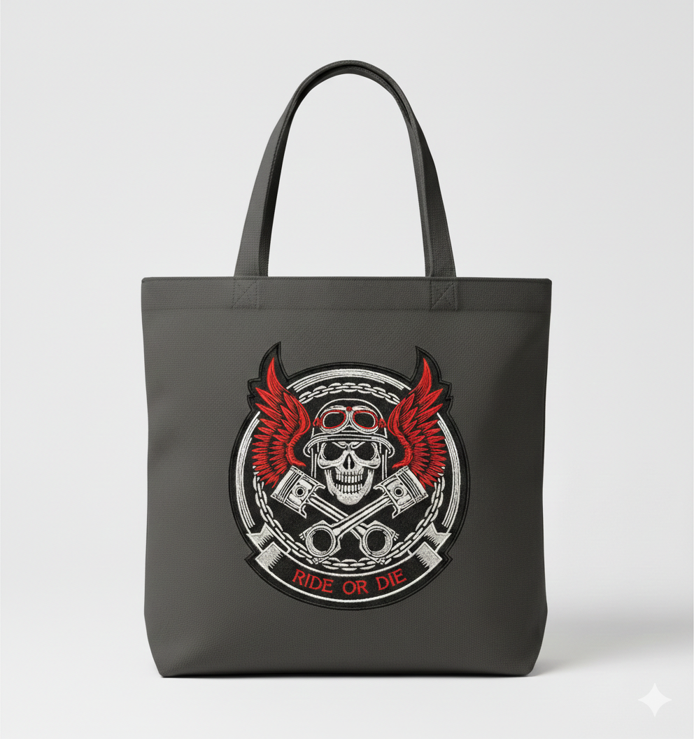 Ride or Die Biker Skull Embroidery Design, Motorcycle Digital File