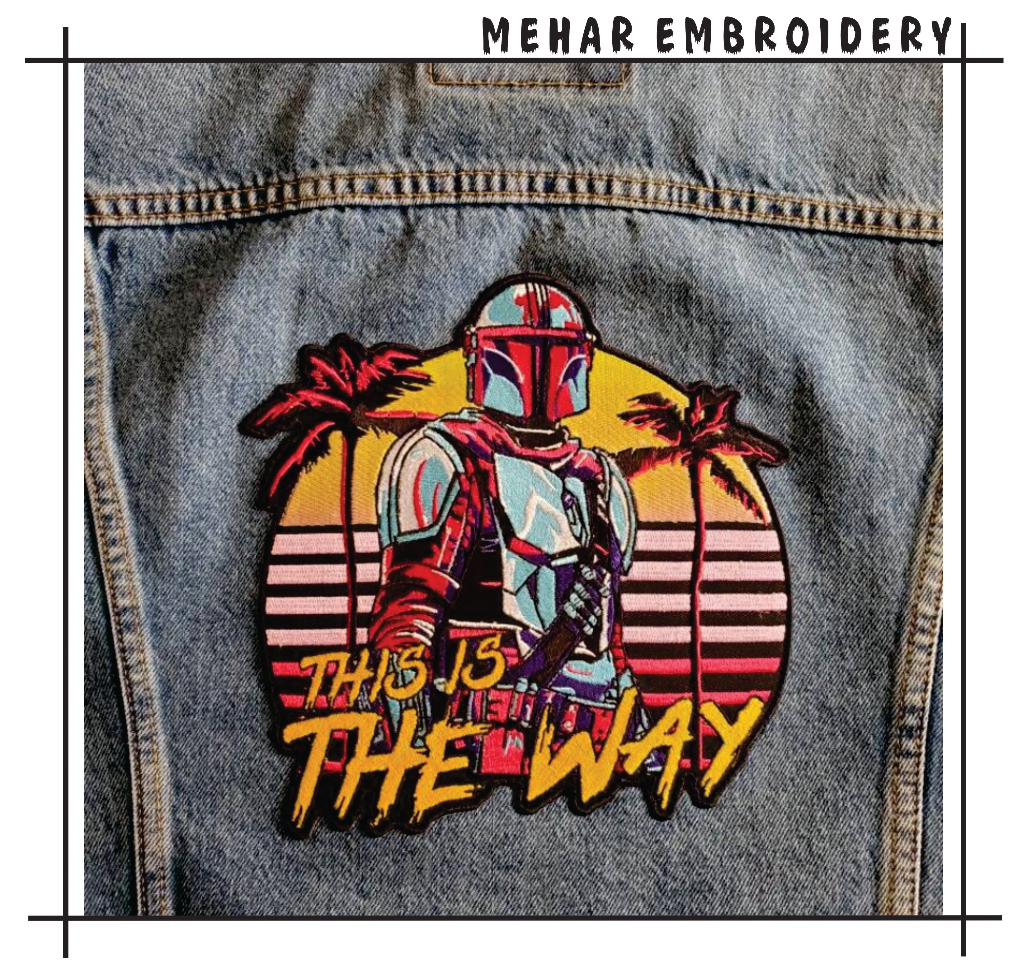 Retro Mandalorian Embroidery Design - This Is The Way Synthwave Digital File
