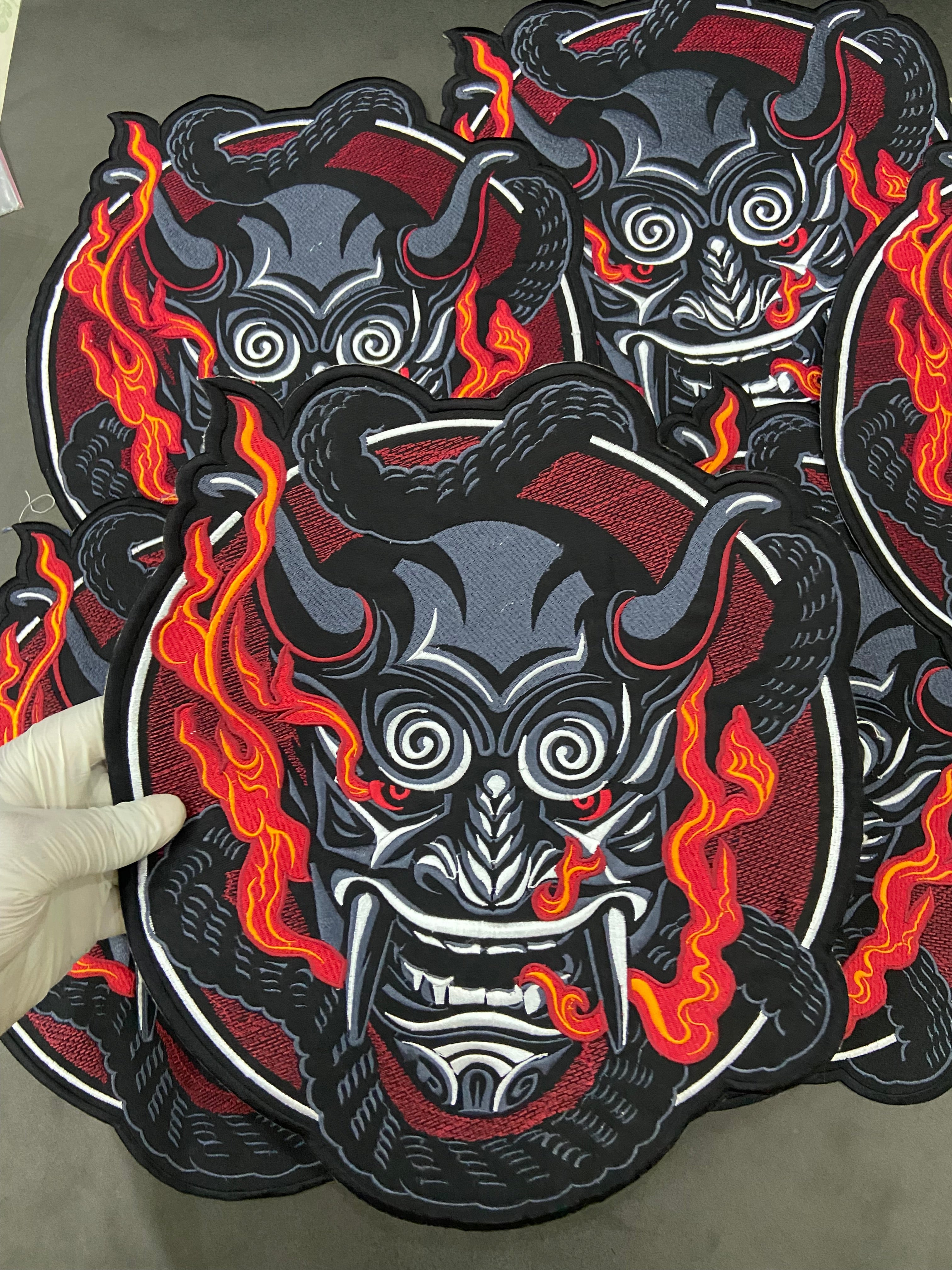 Japanese Oni Demon Back Patch | Dark Macabre & Neo-Traditional Art Applique