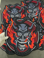 Japanese Oni Demon Back Patch | Dark Macabre & Neo-Traditional Art Applique
