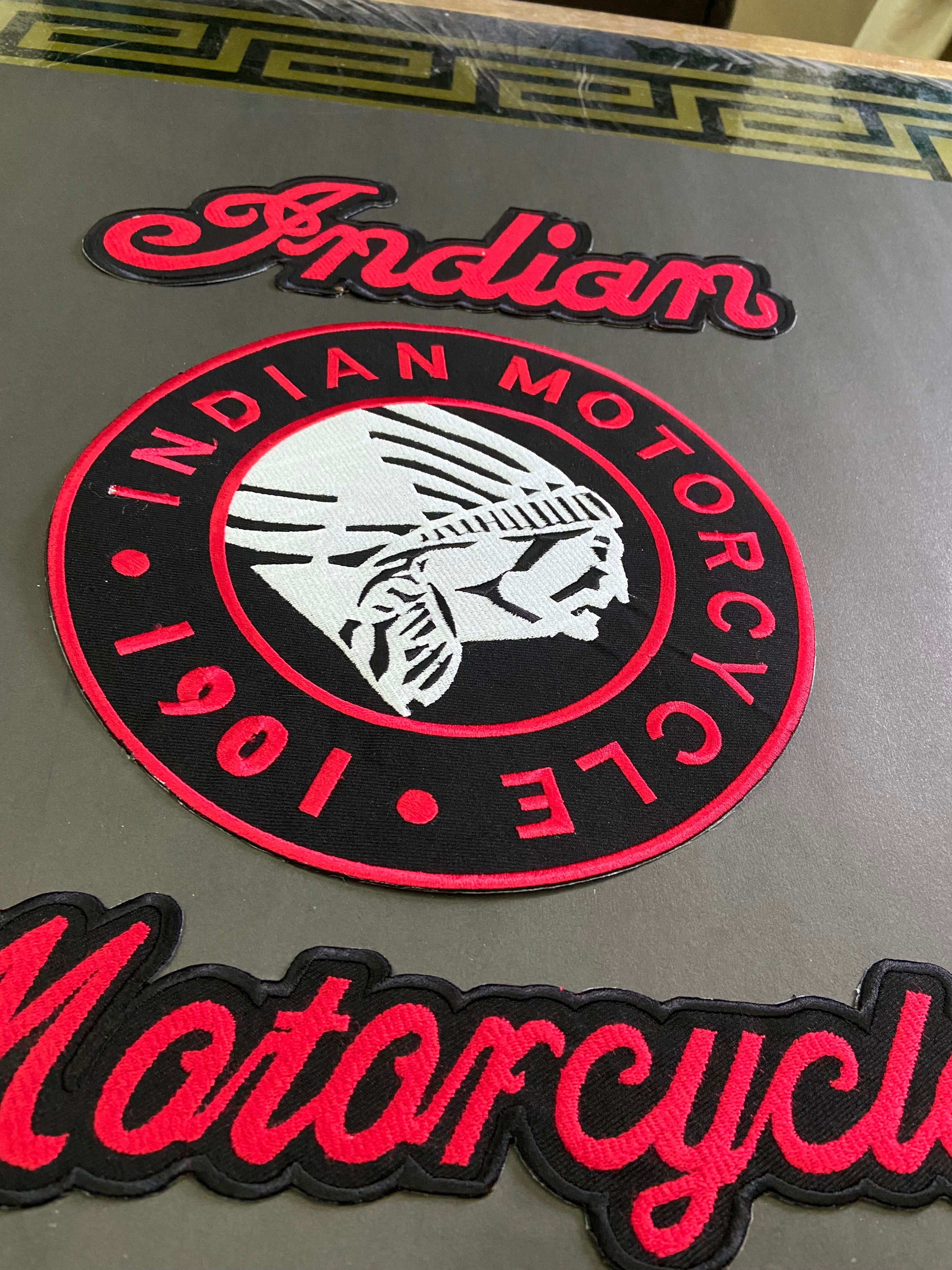 Indian Motorcycle Embroidered Patch Set – Heritage Top & Bottom Rockers with Centerpiece