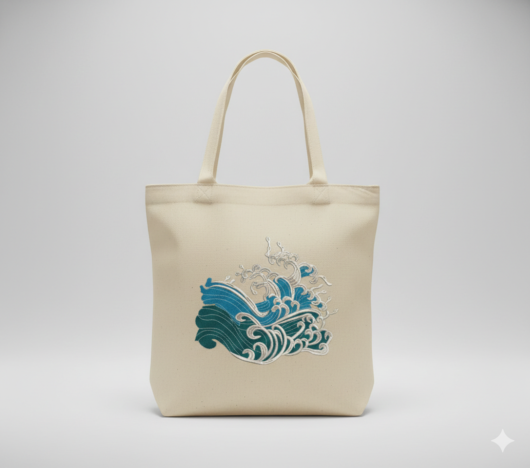 Japanese Wave Embroidery Design, Ocean Art (Digital File)