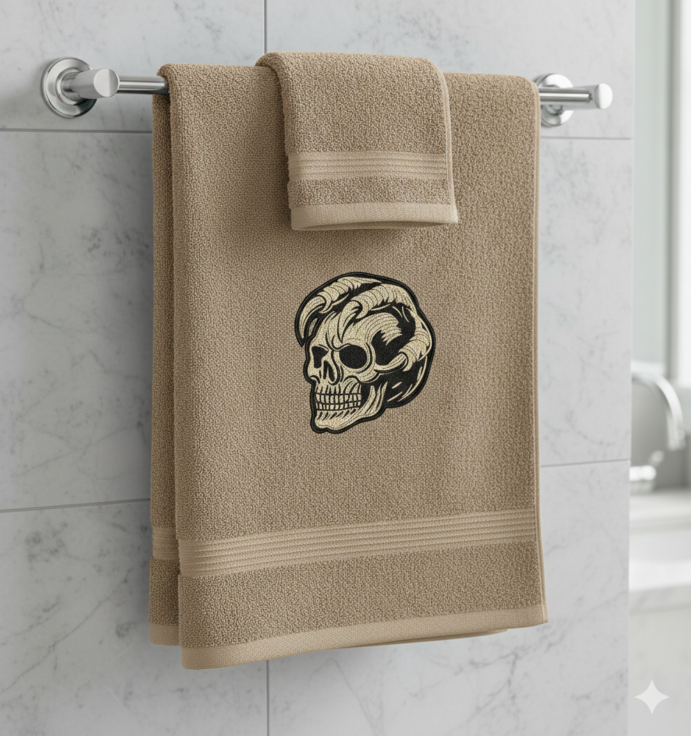 Horned Demon Skull Machine Embroidery Design, Gothic Biker Digital File