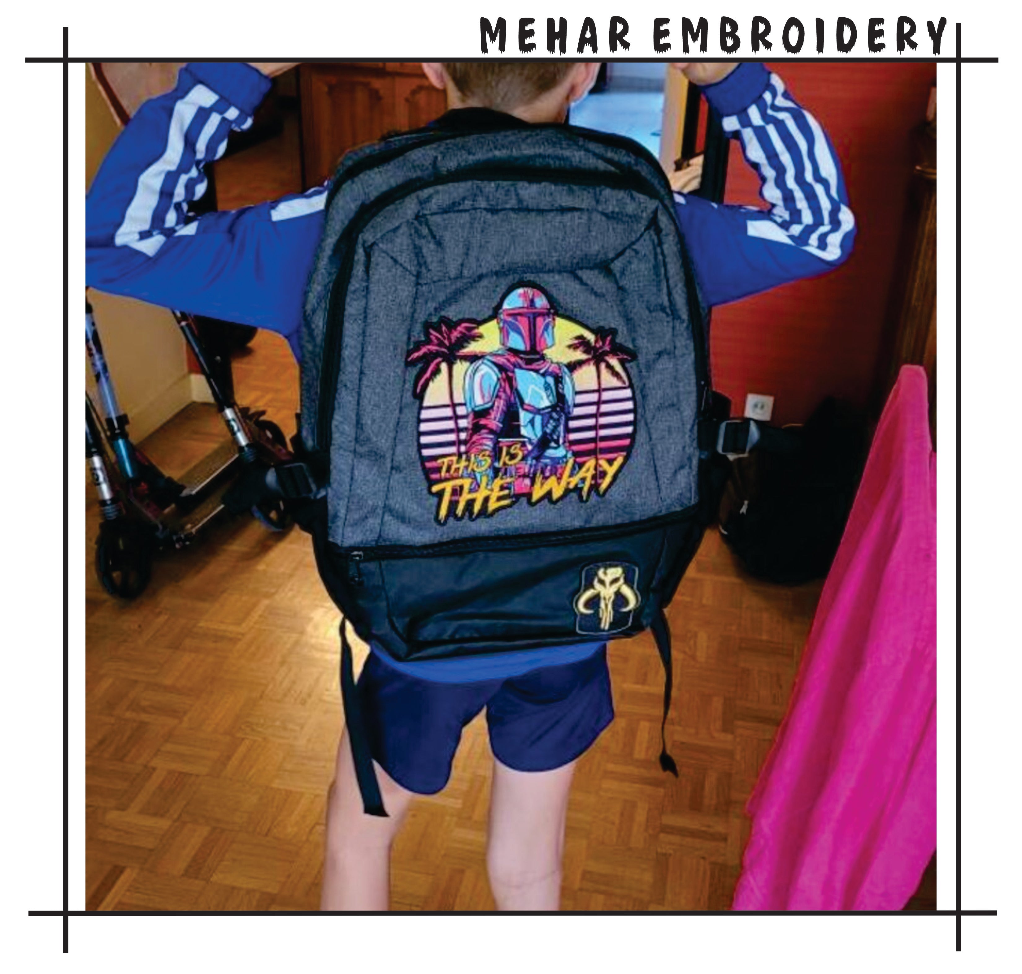 Retro Mandalorian Embroidery Design - This Is The Way Synthwave Digital File