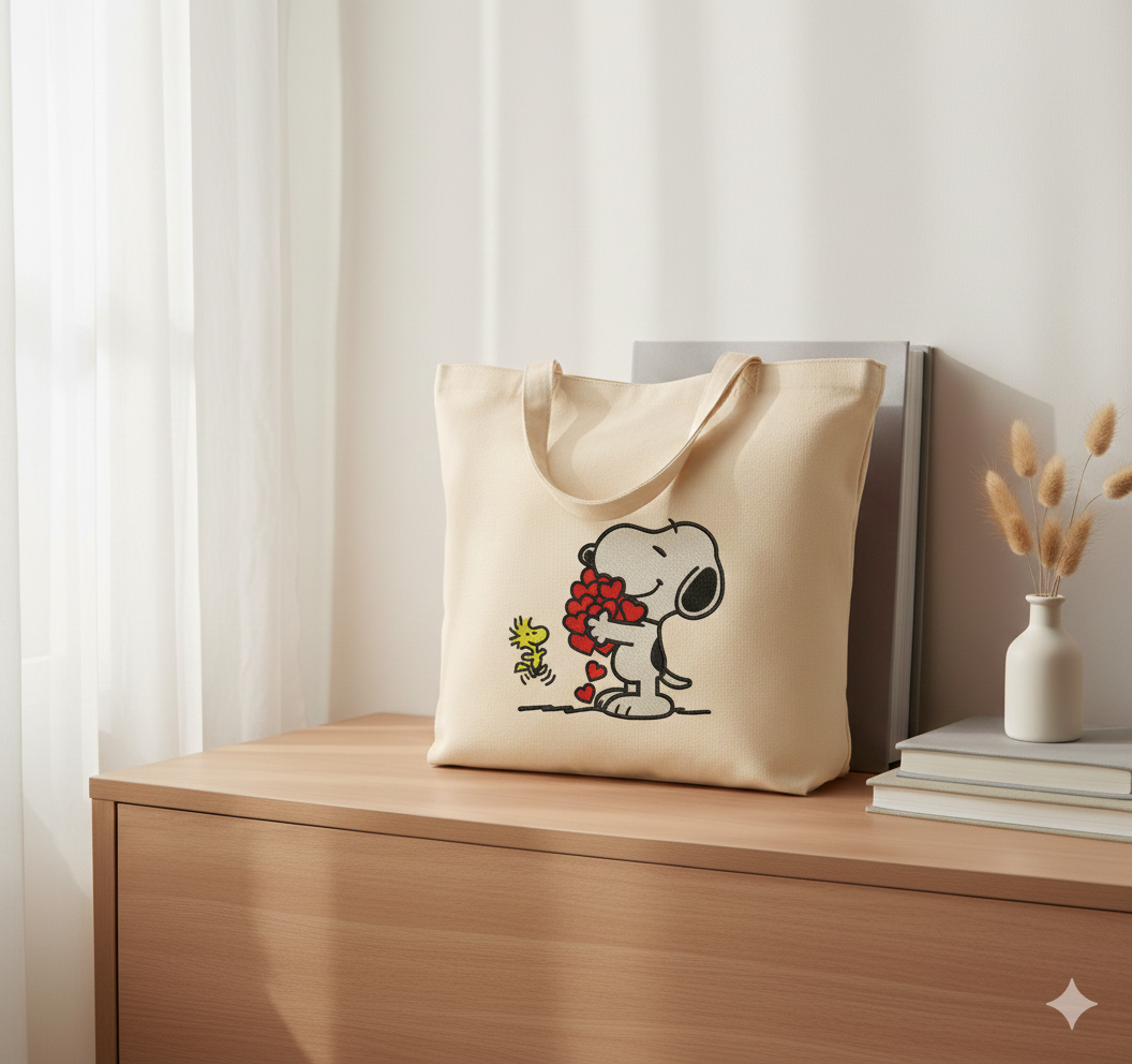 Snoopy Hearts Embroidery Design, Valentine Machine Embroidery File, Dog & Bird Instant Download