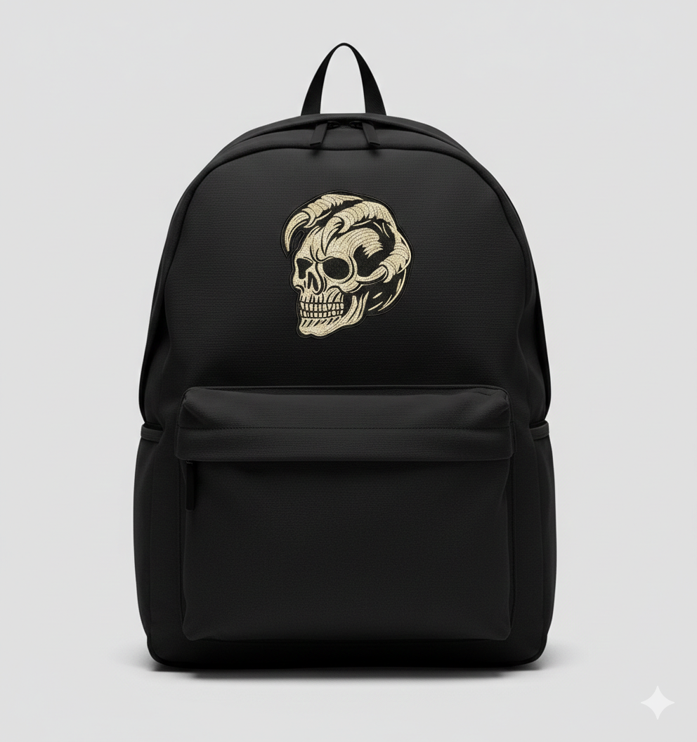Horned Demon Skull Machine Embroidery Design, Gothic Biker Digital File