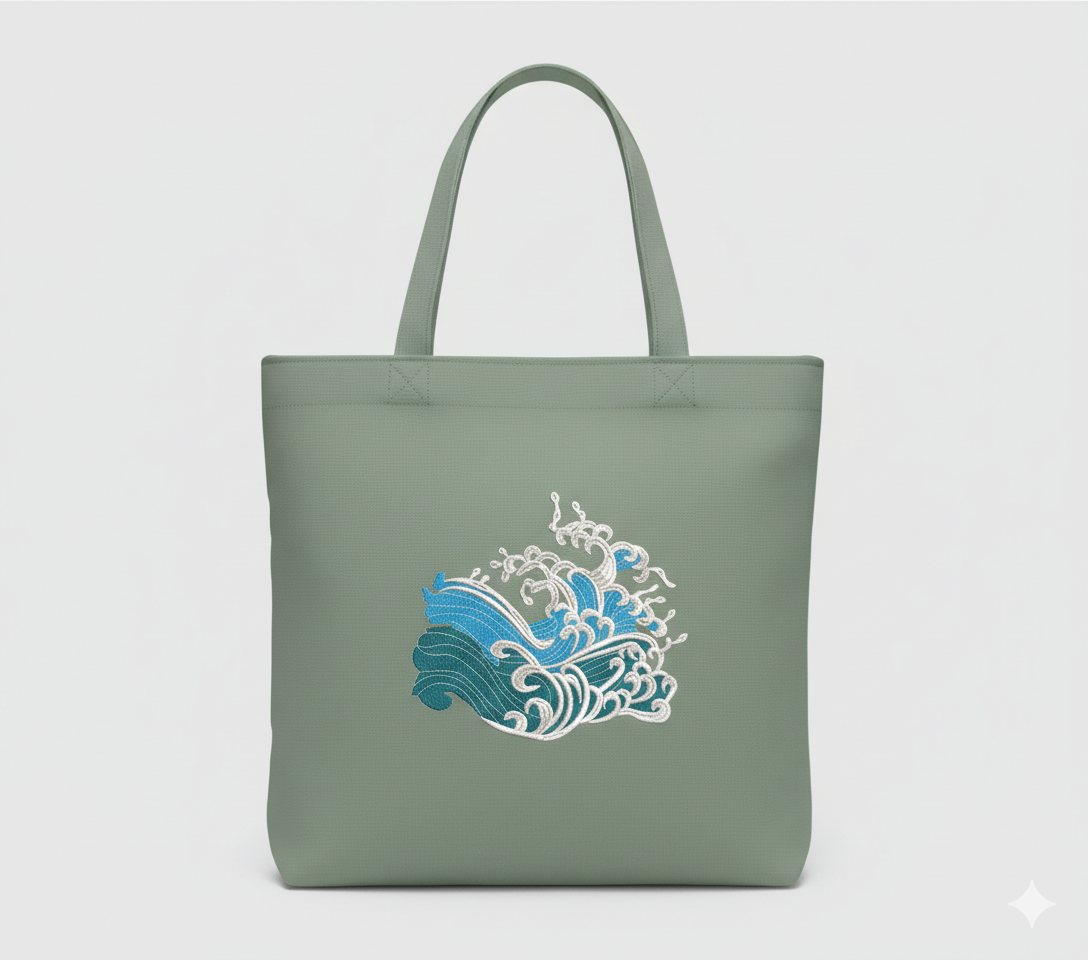Japanese Wave Embroidery Design, Ocean Art (Digital File)