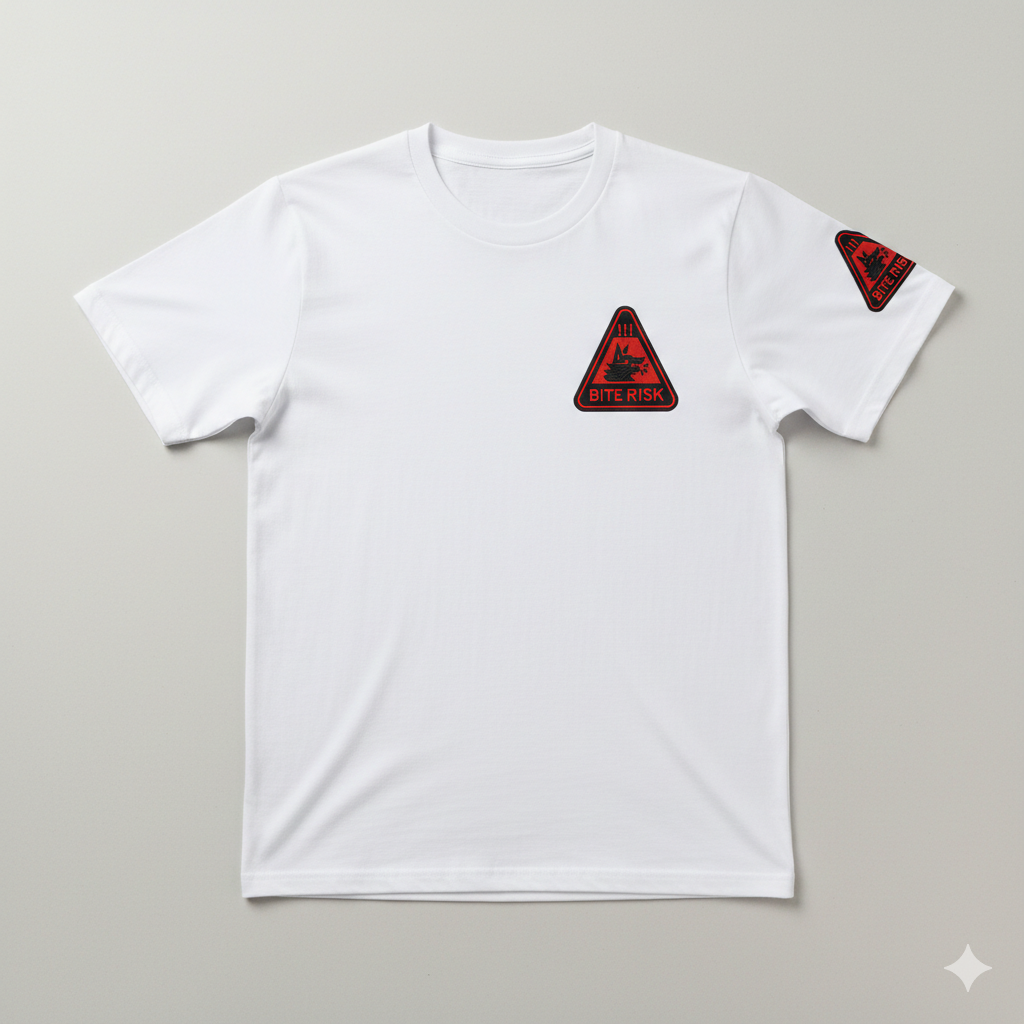 Bite Risk Wolf Warning Machine Embroidery Design – Triangle Patch Motif in 8 Sizes and Multiple Formats