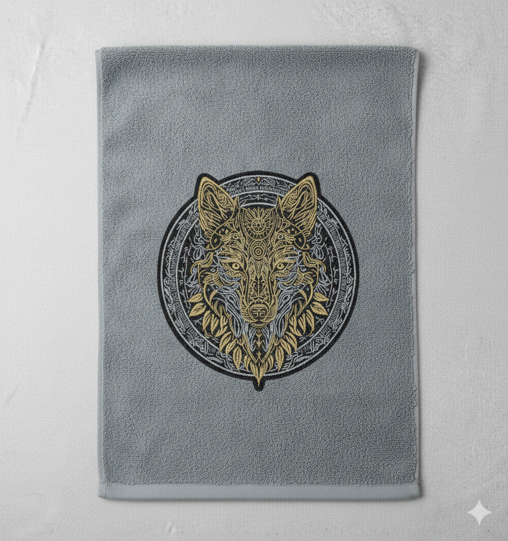 Large Wolf Embroidery Design – Gold & Black Biker Applique (Digital Download)