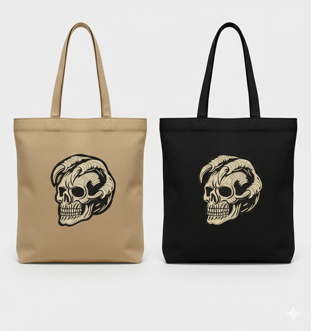Horned Demon Skull Machine Embroidery Design, Gothic Biker Digital File