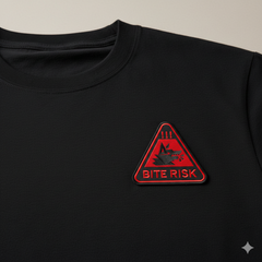 Bite Risk Wolf Warning Machine Embroidery Design – Triangle Patch Motif in 8 Sizes and Multiple Formats