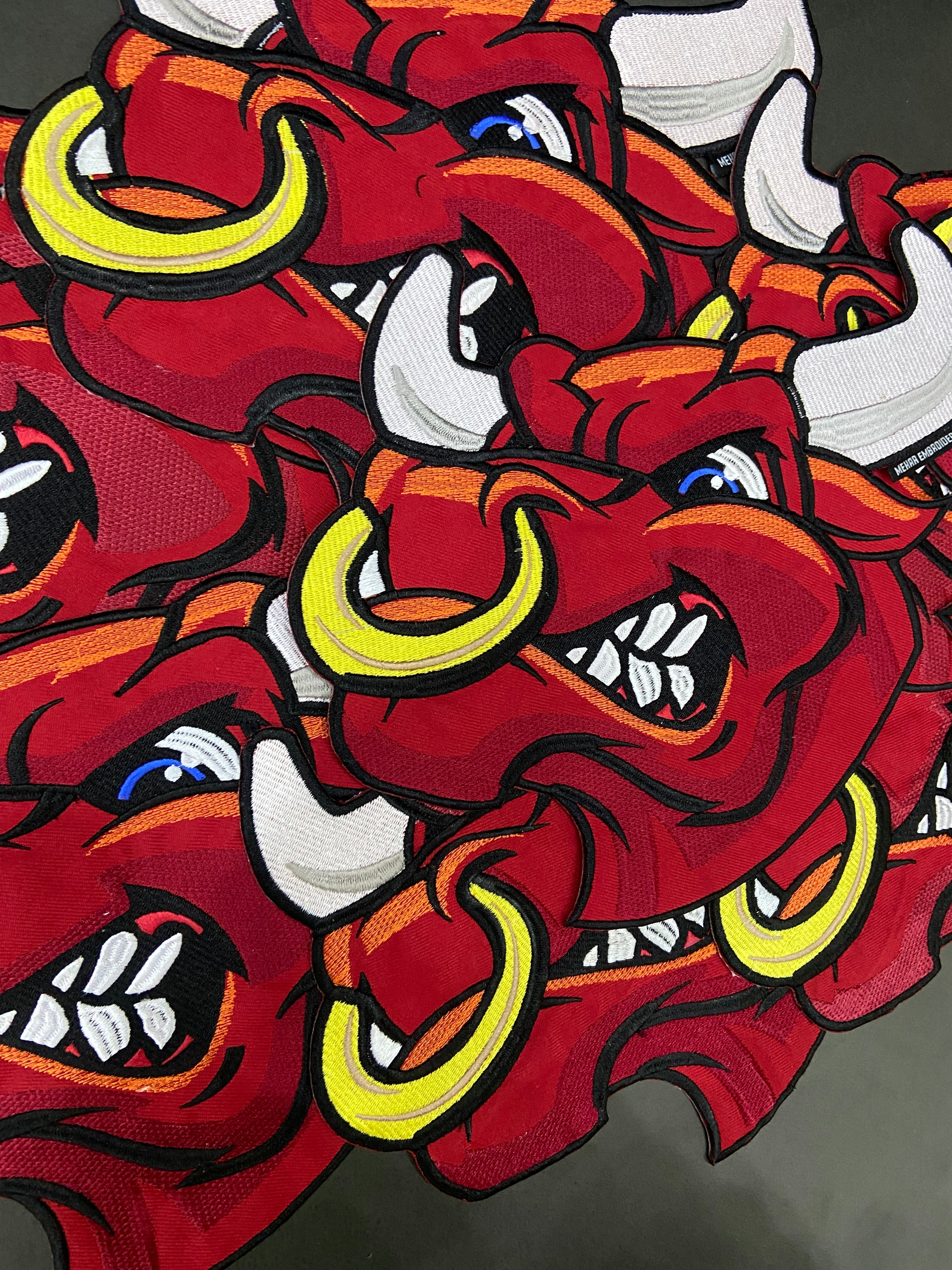 Chicago Red Bull Patch | Embroidered Iron-On Badge for Jackets, 12 Inch Size