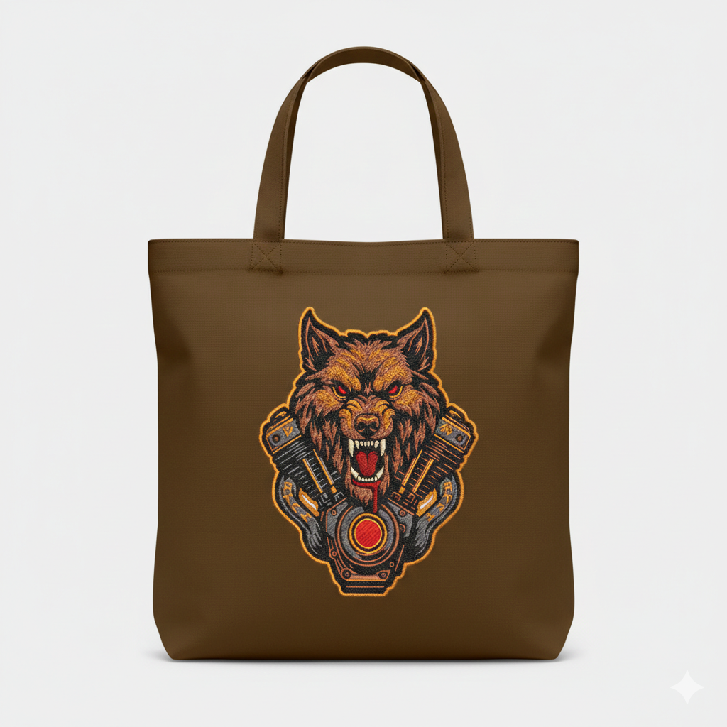 Howling Wolf Engine Embroidery Design – Biker Vest File (8 Sizes, 8 Formats) (Digital Download)