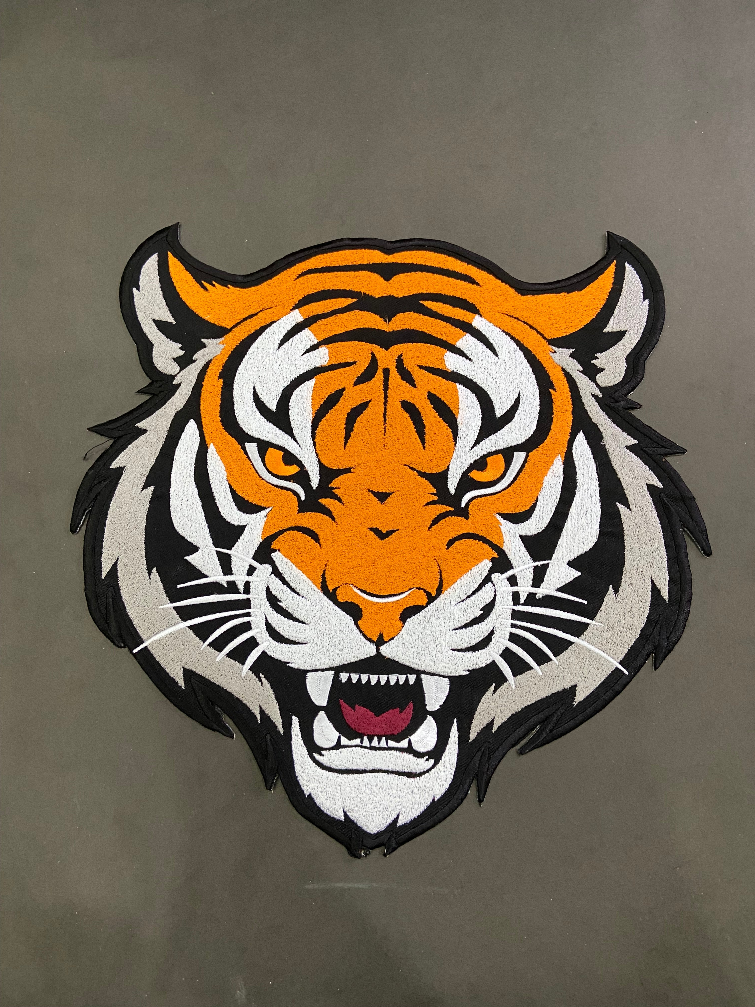 Bengal Tiger Patch: Embroidered Iron-On Roaring Wild Animal Applique (12 Inch)