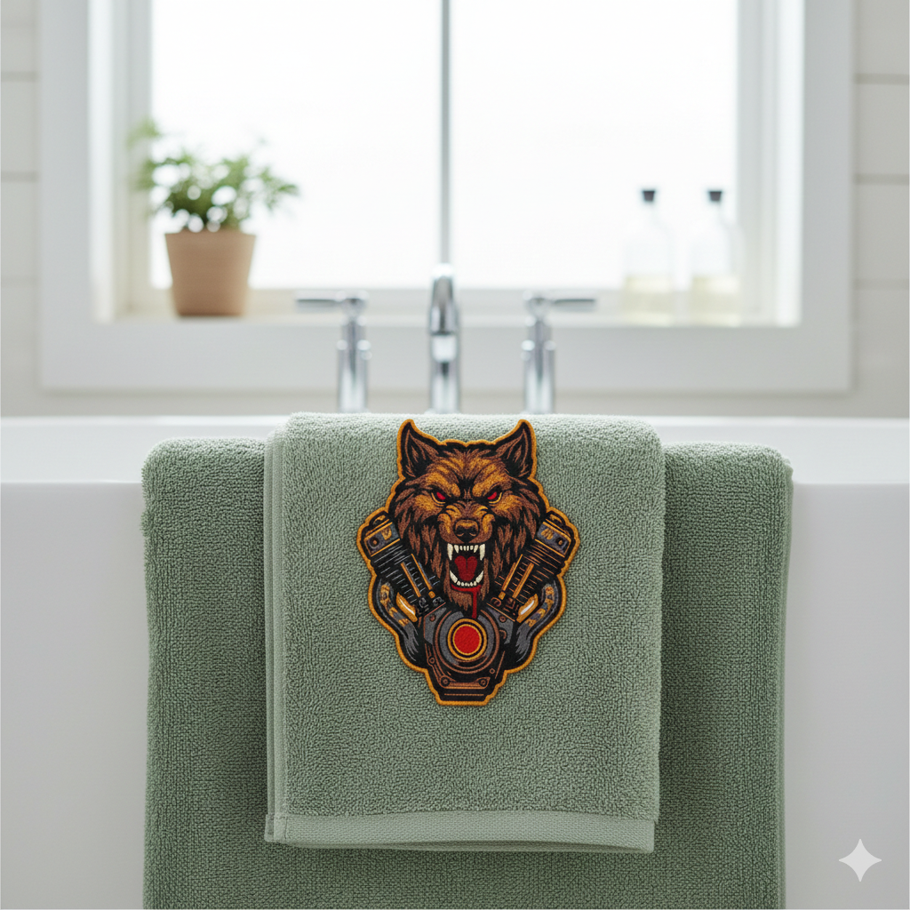 Howling Wolf Engine Embroidery Design – Biker Vest File (8 Sizes, 8 Formats) (Digital Download)