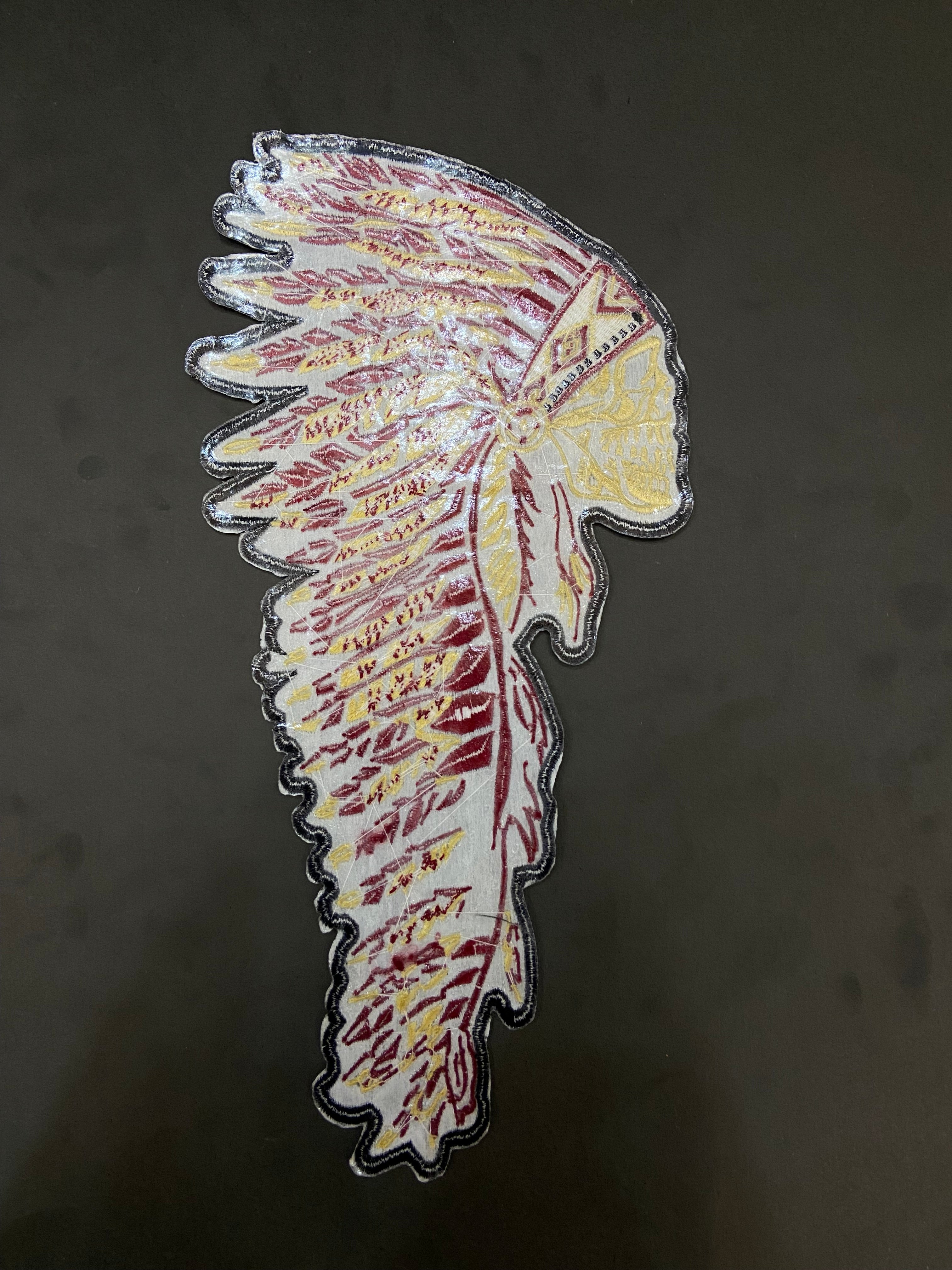 Indiana Headdress Patch: Embrace the spirit of the chief. Detailed embroidered Native American headdress for jackets