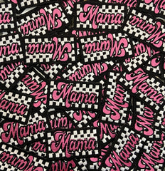 Retro Pink "Mama" Checkered Embroidered Patch – Trendy Trucker Hat Applique