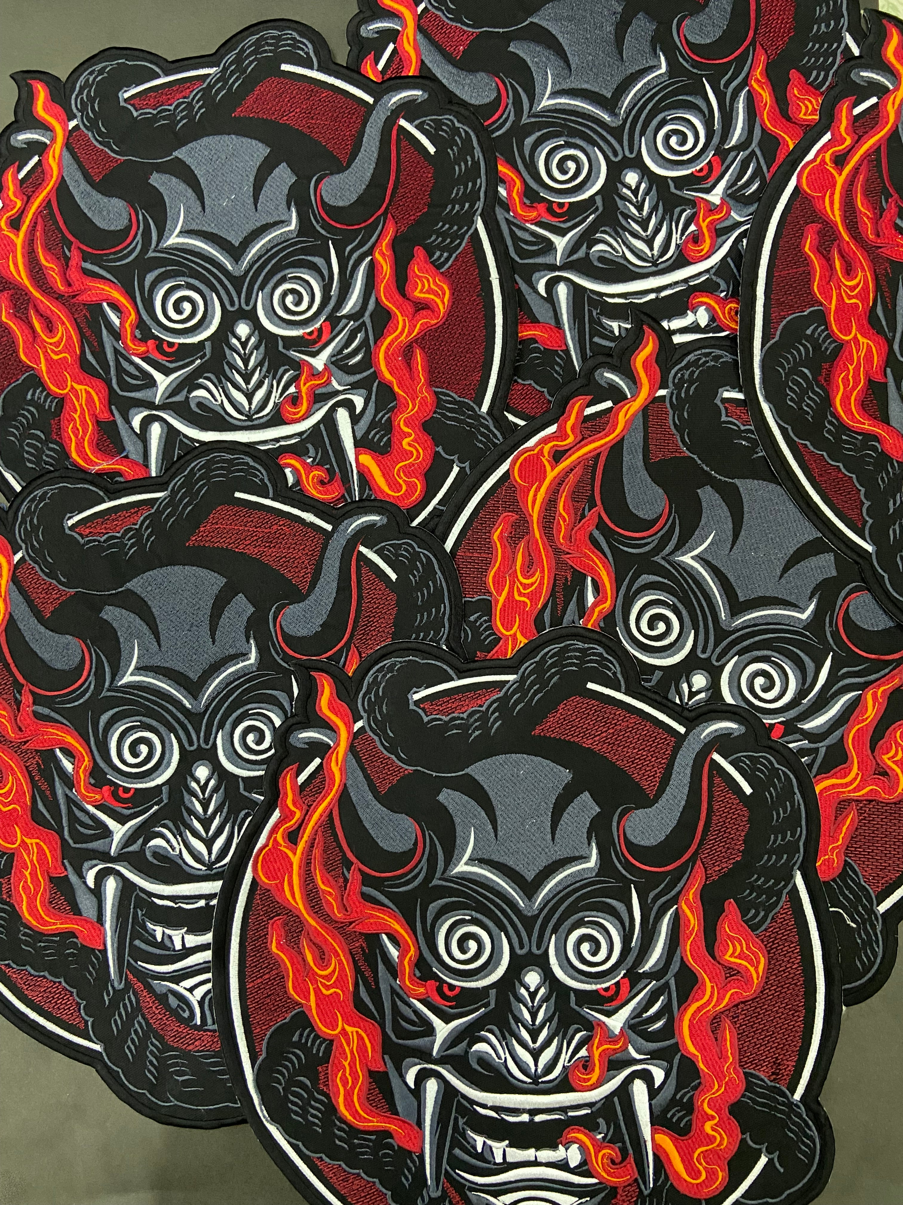 Japanese Oni Demon Back Patch | Dark Macabre & Neo-Traditional Art Applique