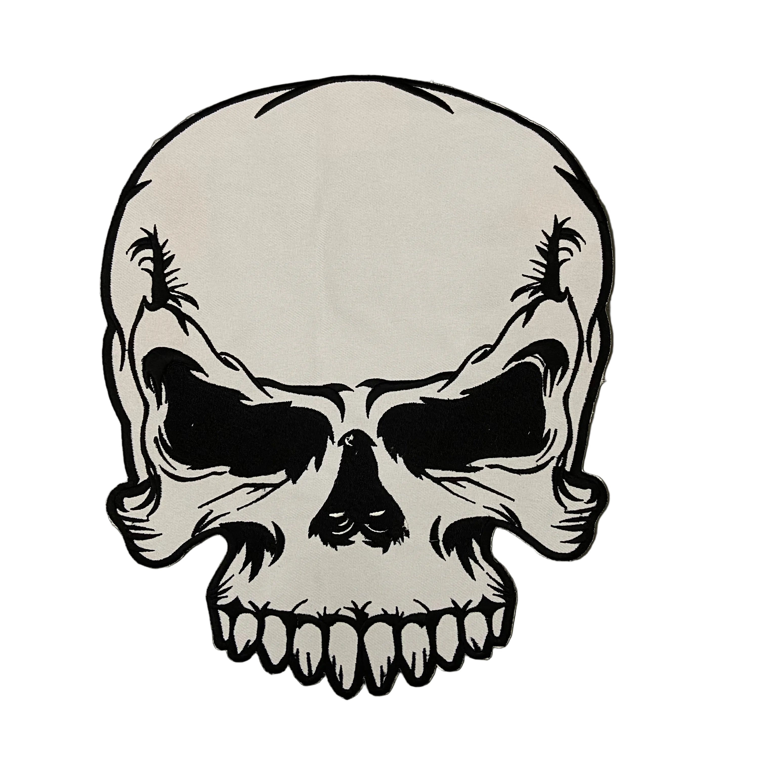 Large Skull Biker Patch: Embroidered Iron-On Vest Applique