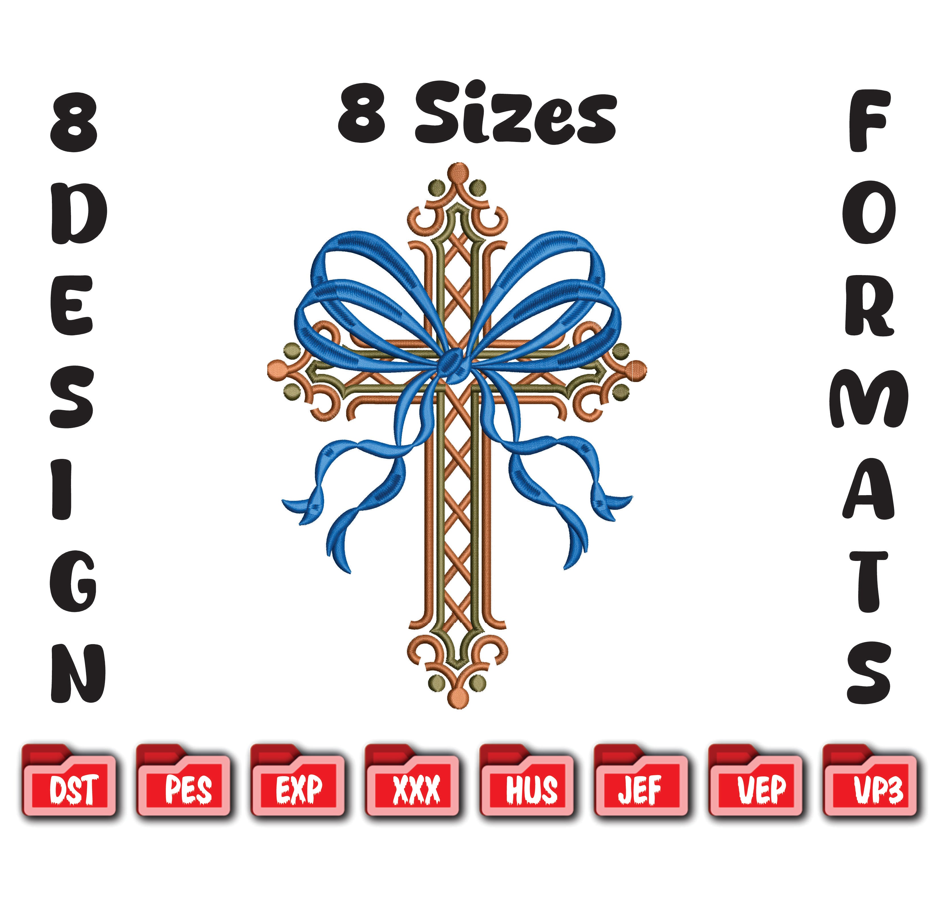 Christian Easter Cross Embroidery: Spring Flower Crucifix Design for Machine Stitching and Sublimation.