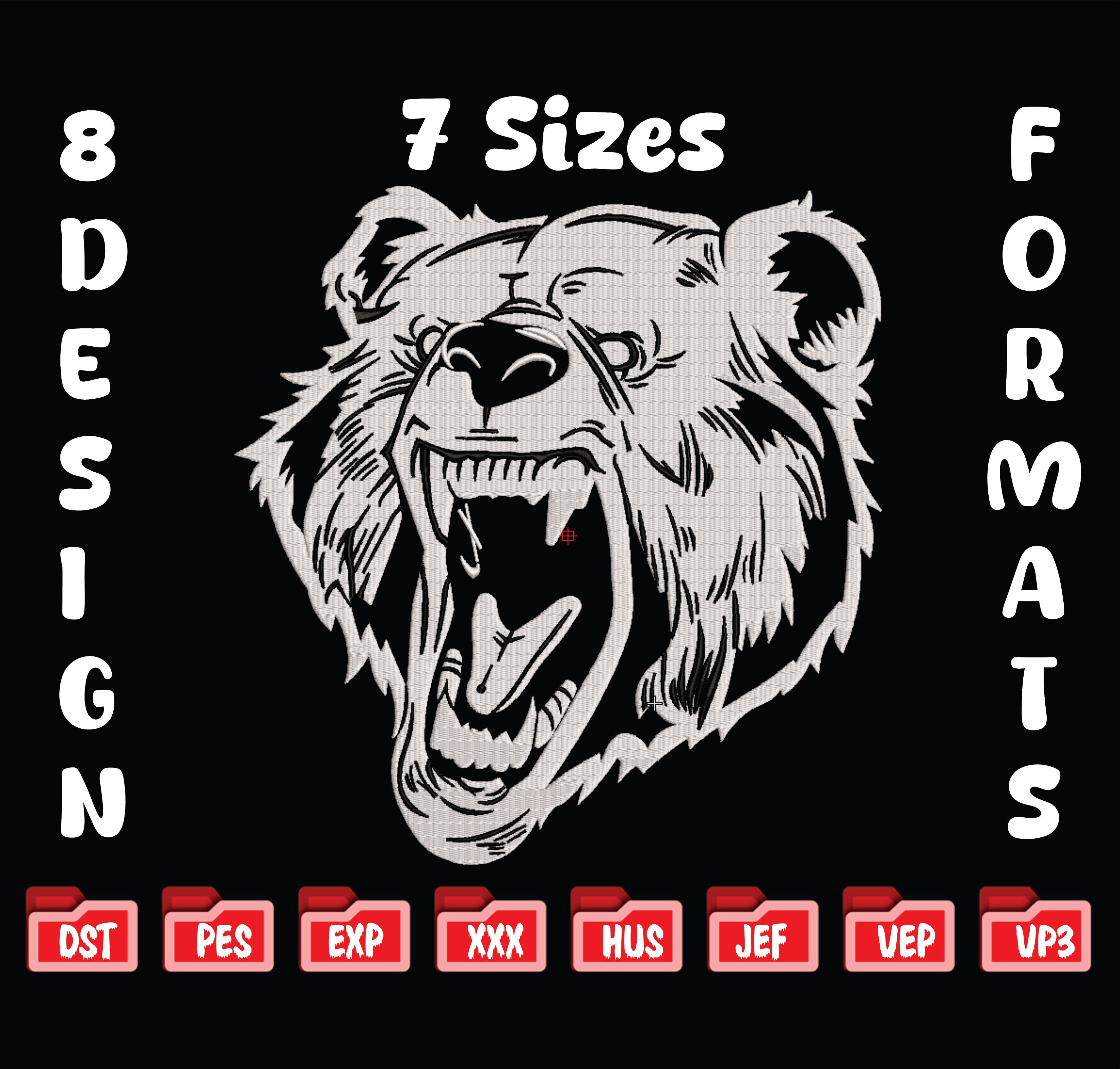 Angry Grizzly Bear Embroidery Design - Roaring Wild Animal Digital File