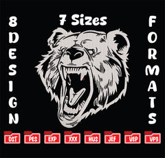 Angry Grizzly Bear Embroidery Design - Roaring Wild Animal Digital File