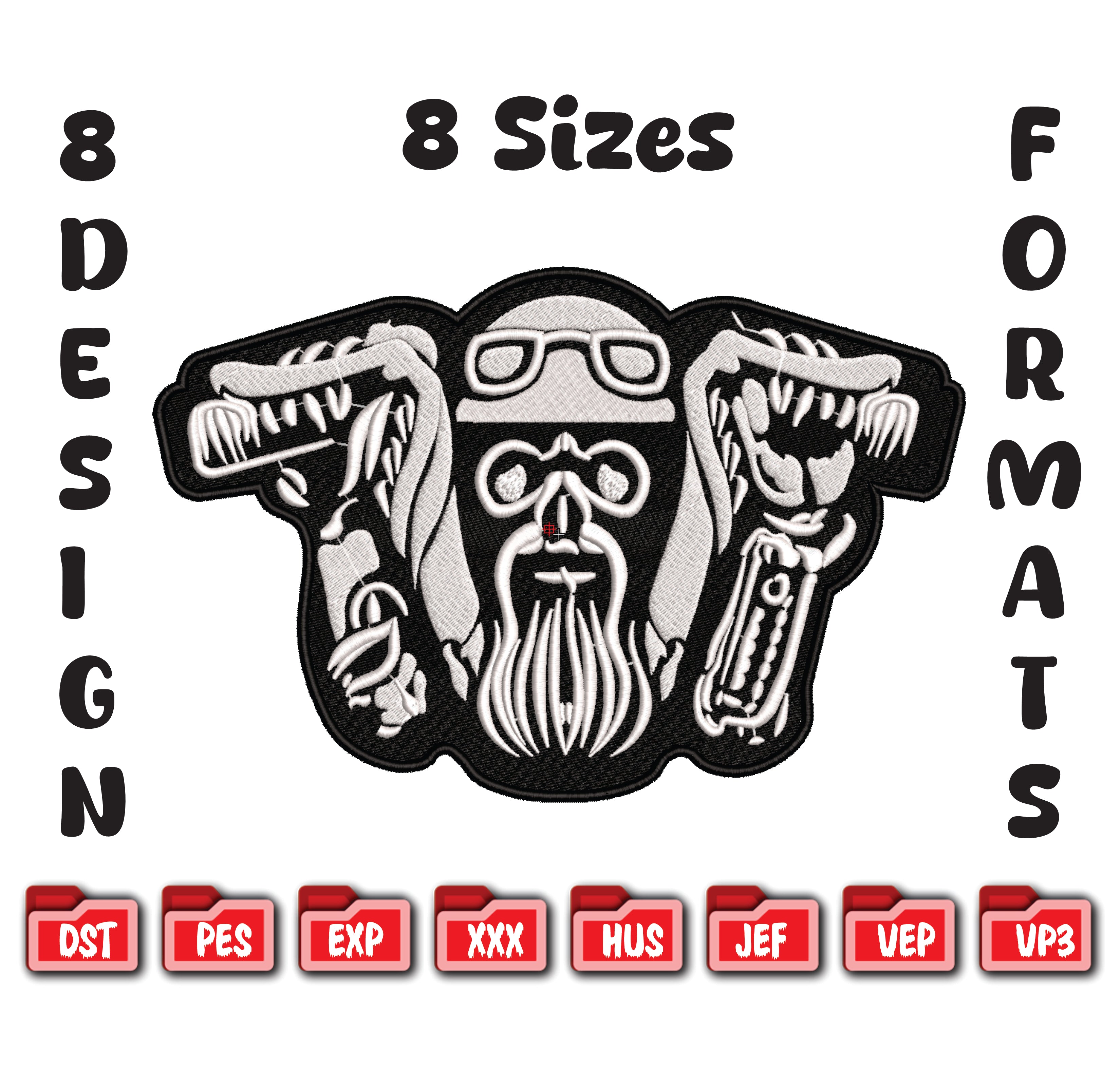 Biker Skeleton Embroidery Design, Motorcycle Rider Art, 8 Formats 8 Sizes