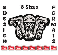 Biker Skeleton Embroidery Design, Motorcycle Rider Art, 8 Formats 8 Sizes