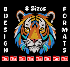 Tiger Embroidery Design, 8 Sizes & 8 Formats, Animal Machine Embroidery Pattern