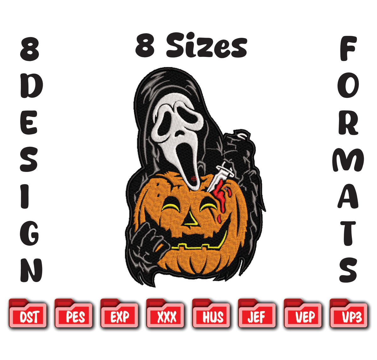Ghostface Pumpkin Embroidery, Scream Halloween Machine File