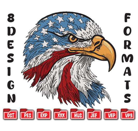 Patriotic American Eagle Embroidery, US Flag Bald Eagle Machine File