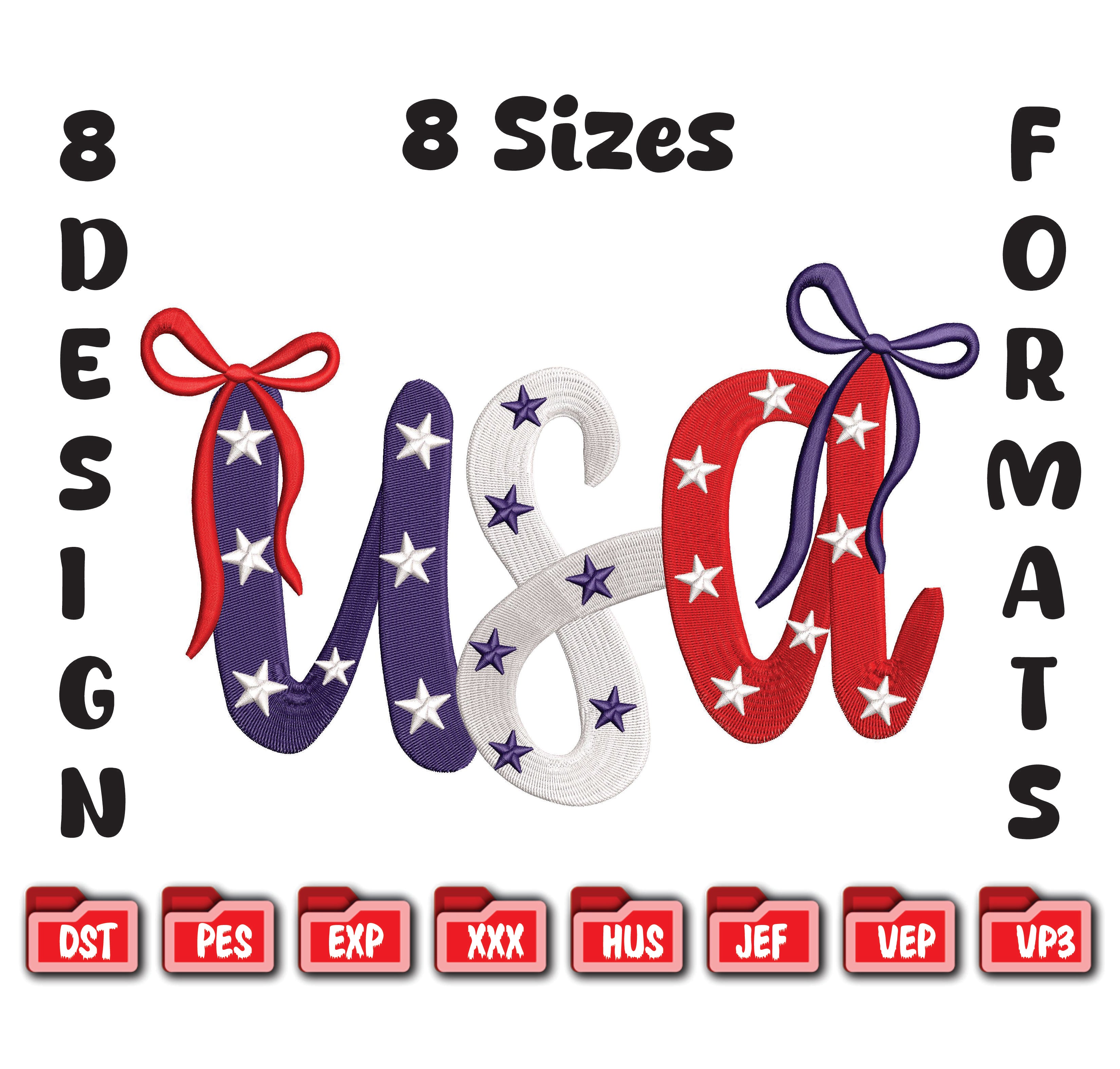 Coquette USA Embroidery Design - 4th of July Machine Embroidery File - Patriotic Bow Digital Download