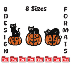Halloween Black Cat Embroidery, Jack O Lantern Pumpkin Design