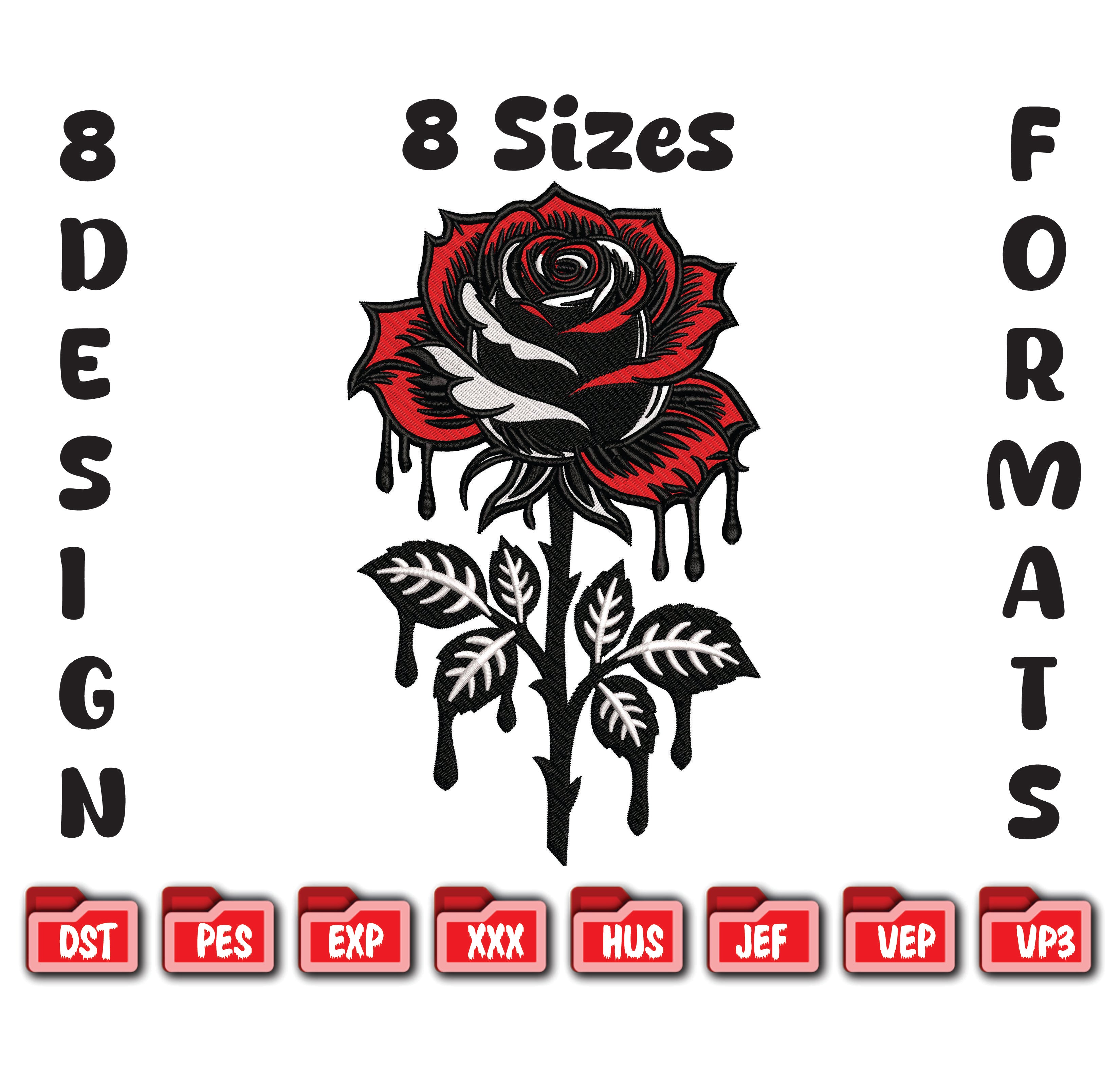 Gothic Dripping Rose Machine Embroidery Design: Floral Digital File (Instant Download)