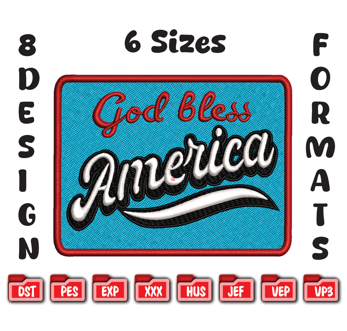 God Bless America Embroidery Design, Patriotic USA Patch, 4th of July Digital File