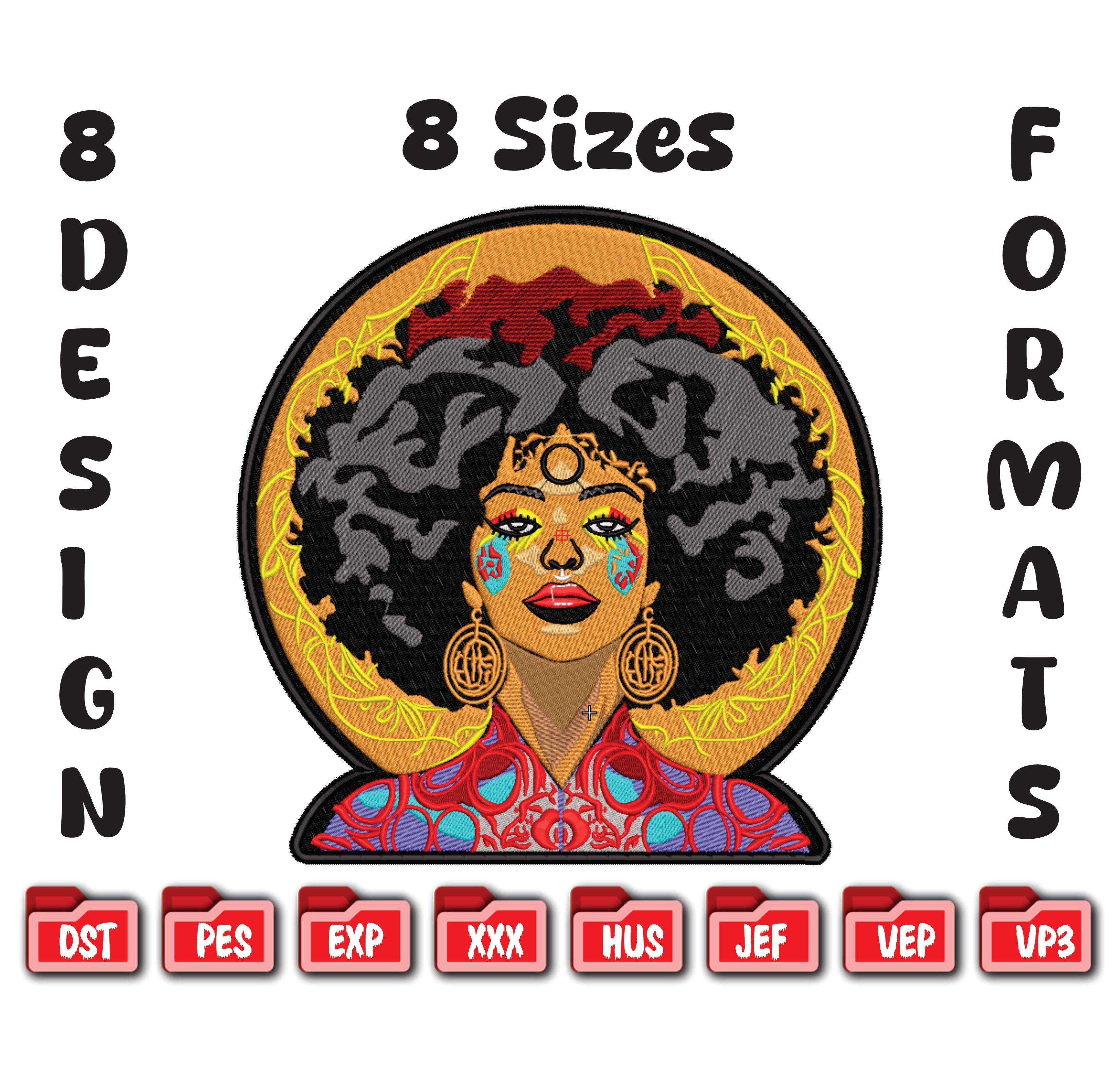 Afro Woman Embroidery Design, African Queen Machine File