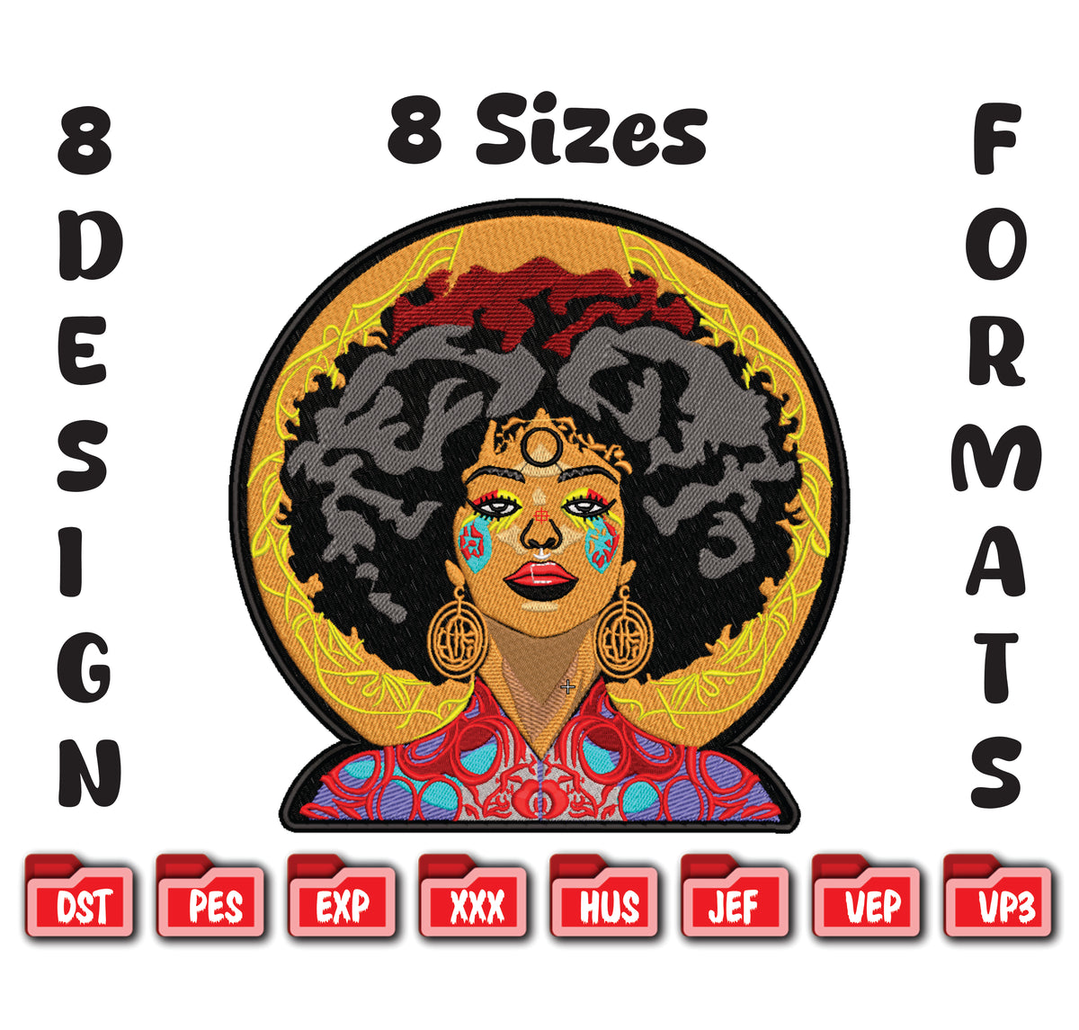 Afro Woman Embroidery Design, African Queen Machine File