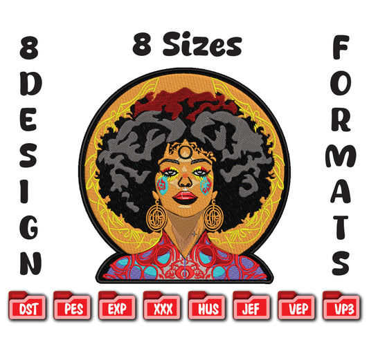 Afro Woman Embroidery Design, African Queen Machine File